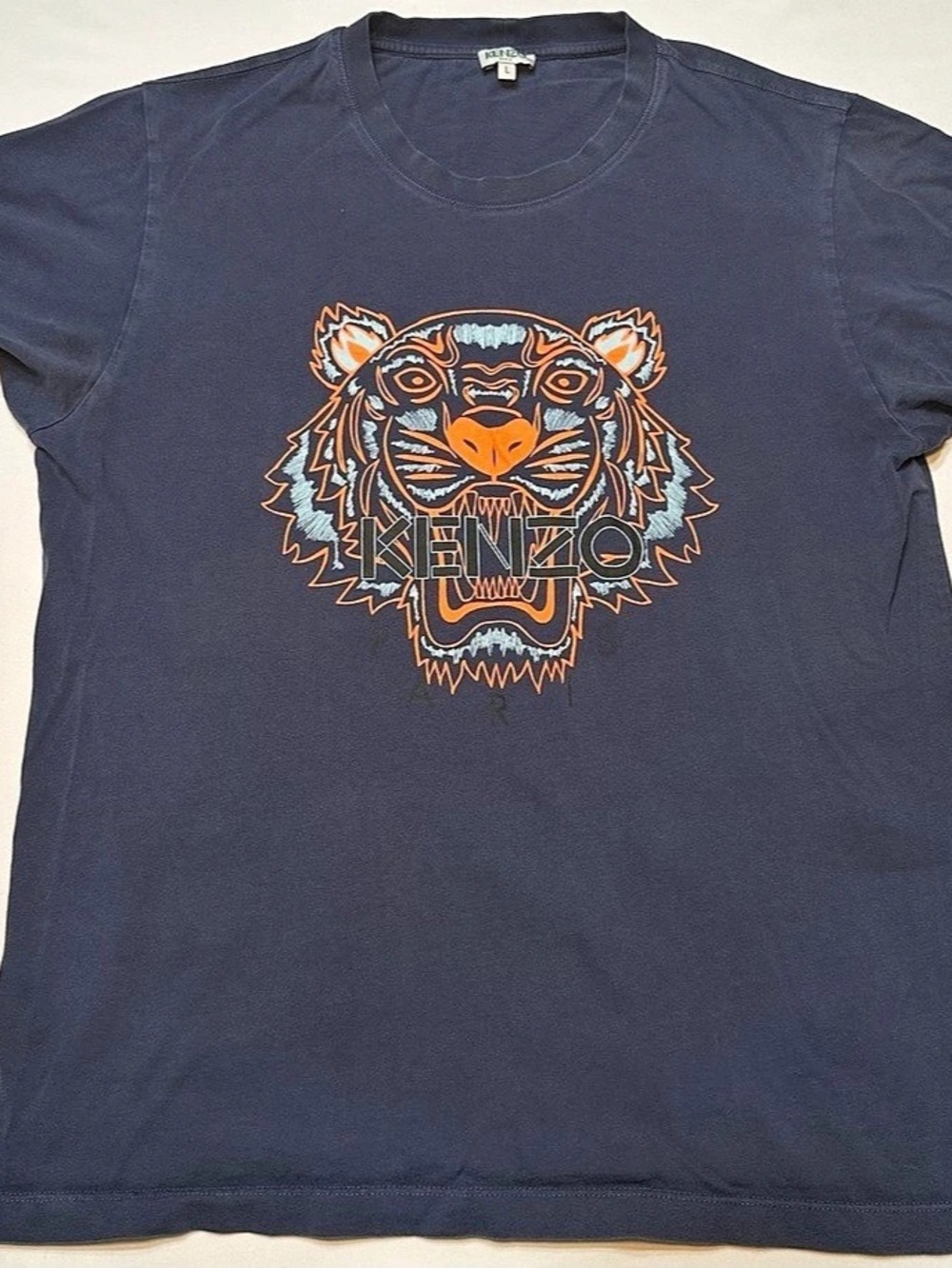 Kenzo Paris Men Size L Embroidered Tiger Head Graphic T-Shirt Navy